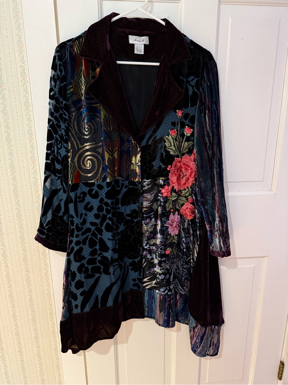 Ania.A Appliqué Velvet Patchwork Burnout Artisan Whimsigoth Jacket Silk Anie.A L